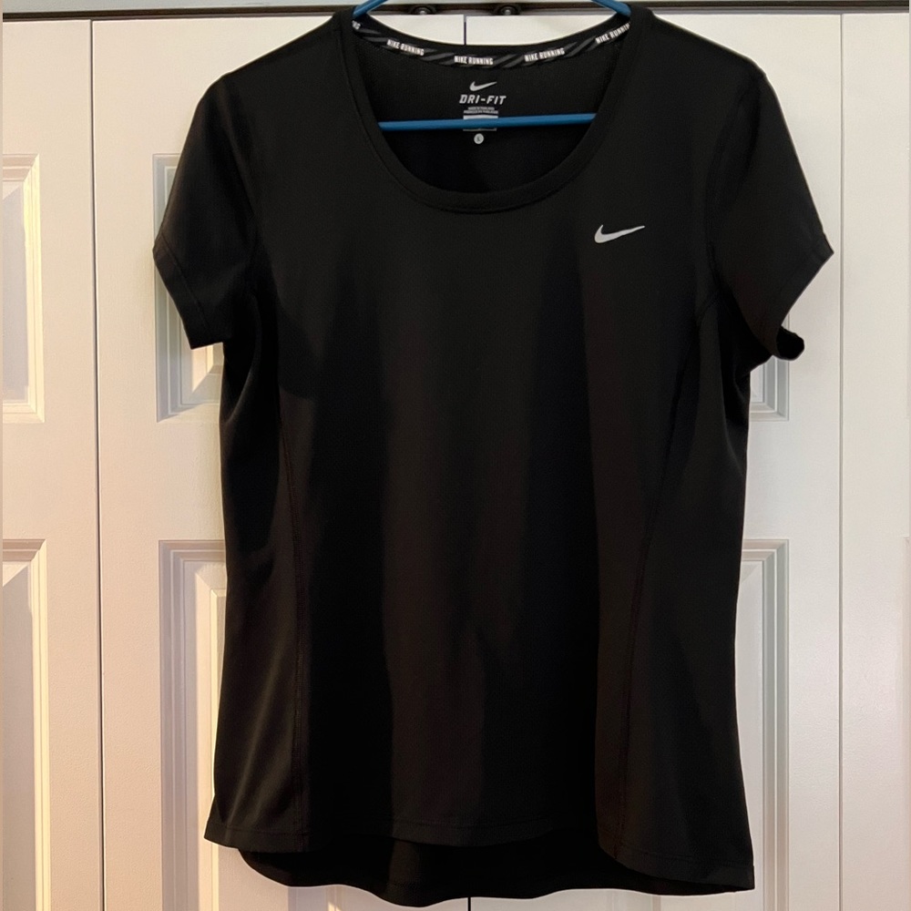 Nike Running Womens Dri-Fit Short Sleeve Crew Neck Shirt Mesh Size L Black